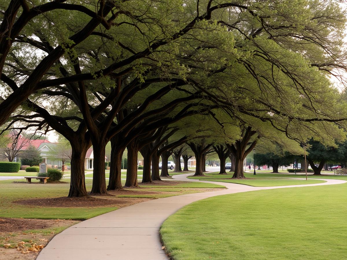 Park trail and established neighborhood in Cedar Park, Texas