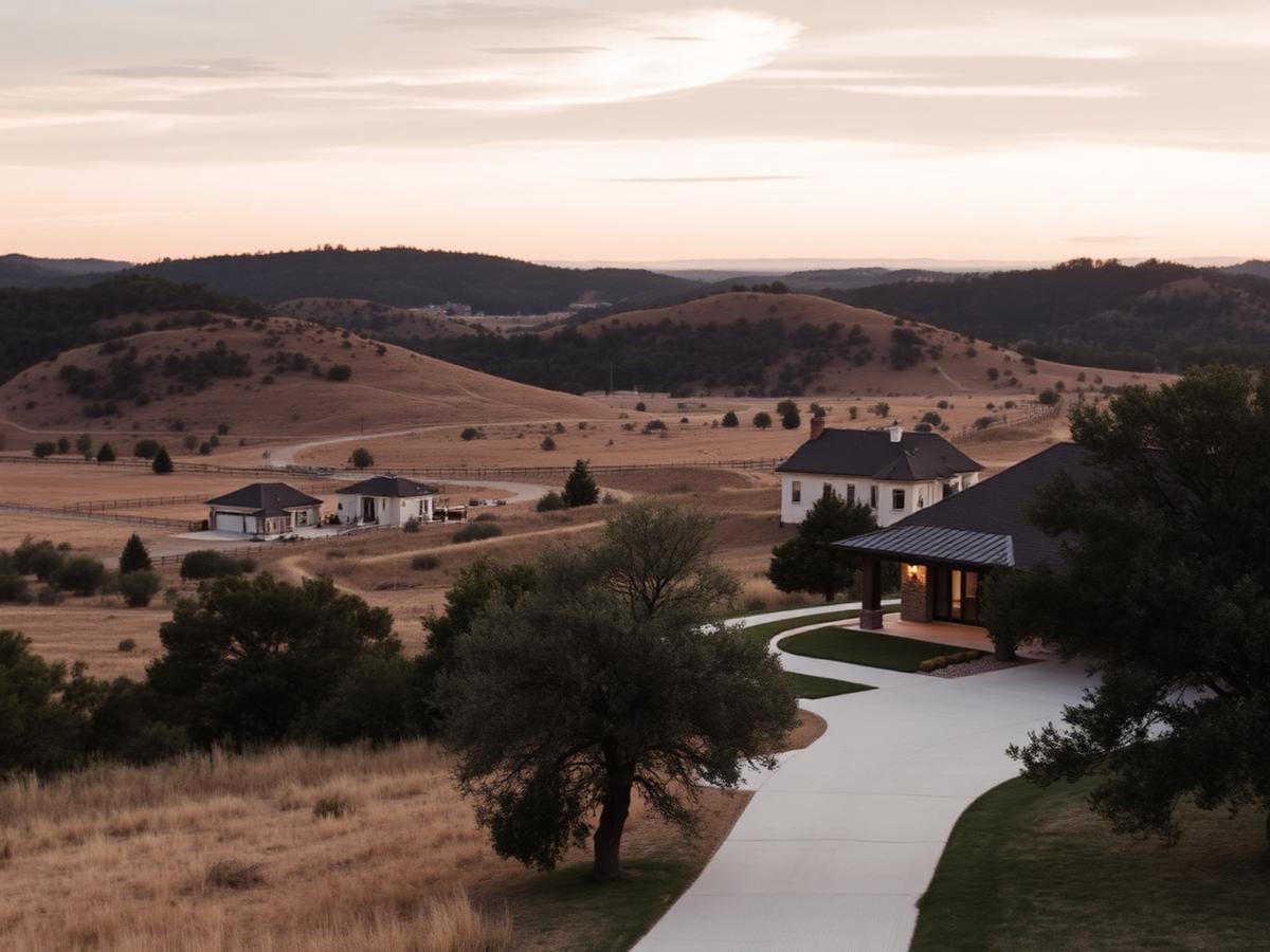 Newer homes and open Hill Country terrain in Leander, Texas